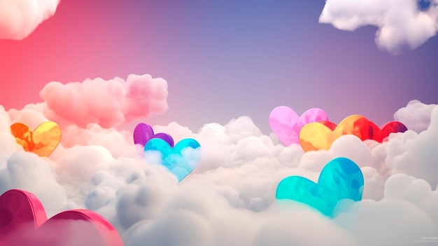 Hermoso colorido corazón de San Valentín en las nubes como fondo abstracto IA generativa