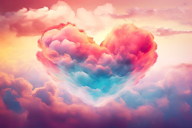 Hermoso y colorido corazón de San Valentín en las nubes como fondo abstracto