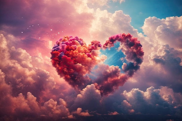 hermoso colorido día de San Valentín corazón en las nubes ai generativo