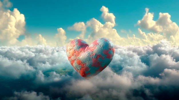 hermoso colorido día de san valentín corazón en las nubes como fondo abstracto ai generativo