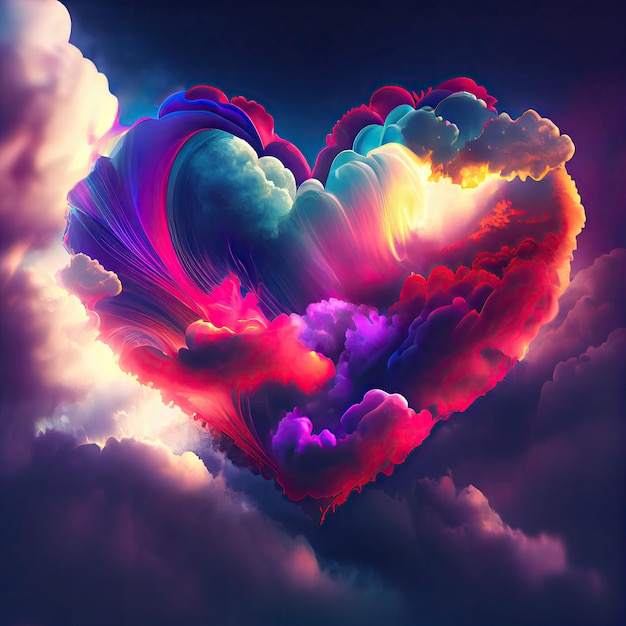 Hermoso colorido día de san valentín corazón en las nubes como fondo abstracto