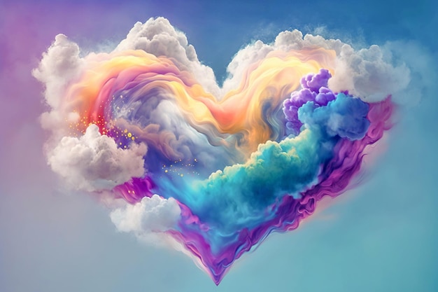 Hermoso colorido día de san valentín corazón en las nubes como fondo abstracto