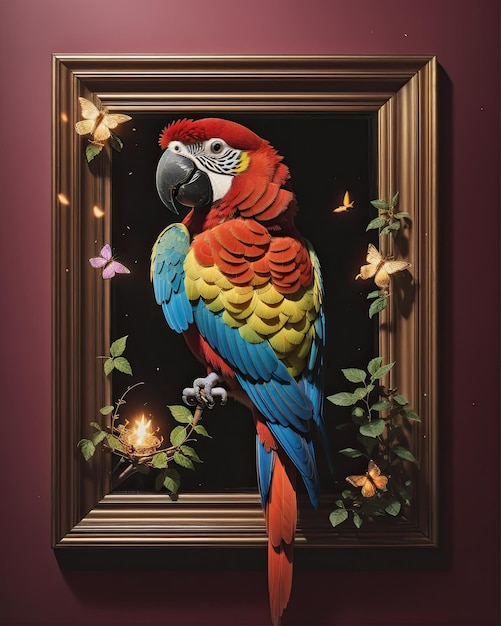 Foto hermoso colorido hermoso pájaro loro papel tapiz colgado decoración interior