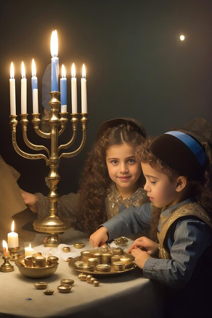 Hermoso concepto de Hanukkah y foto generada por Ai