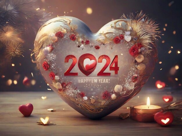 hermoso corazón feliz año nuevo 2024