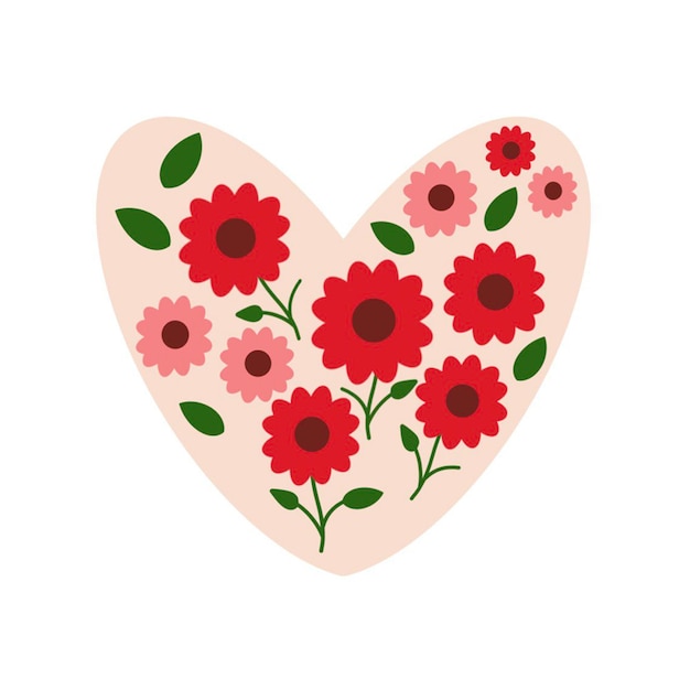 Foto hermoso corazón con flores ilustración sobre fondo blanco