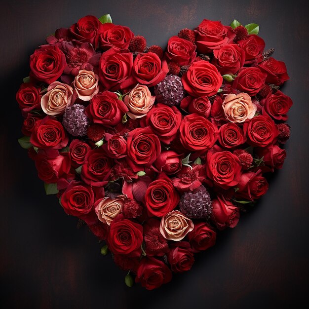 Foto hermoso corazón hecho con flor roja