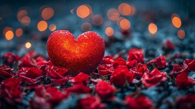 Foto el hermoso corazón rojo del amor, los papeles de pared de fondo, el brillo, el concepto de san valentín, el generativo ai.