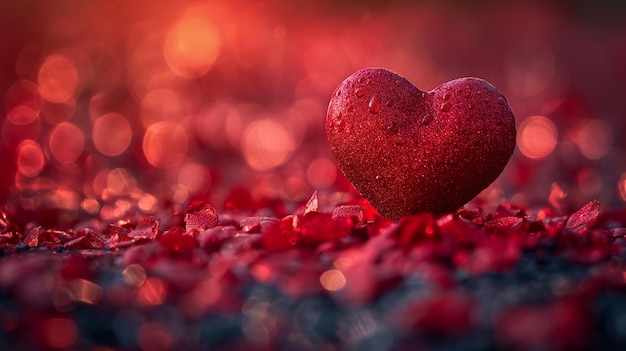 Foto el hermoso corazón rojo del amor, los papeles de pared de fondo, el brillo, el concepto de san valentín, el generativo ai.