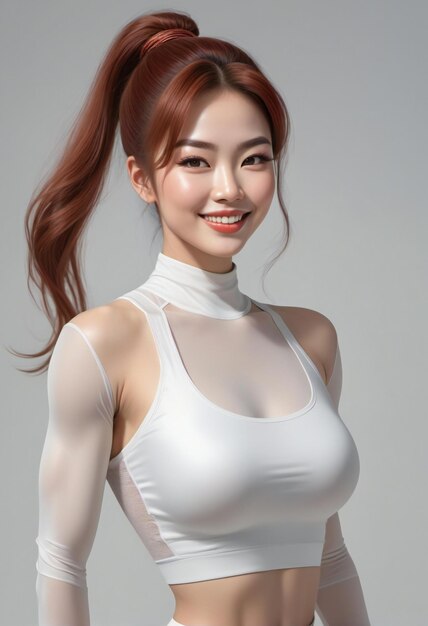 Hermoso cuerpo delgado de una mujer asiática en el estudio de fondo blanco
