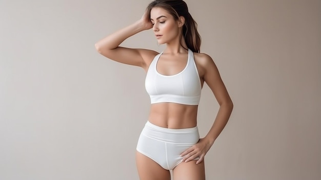 Hermoso cuerpo delgado de mujer joven en ropa interior blanca foto de estudio