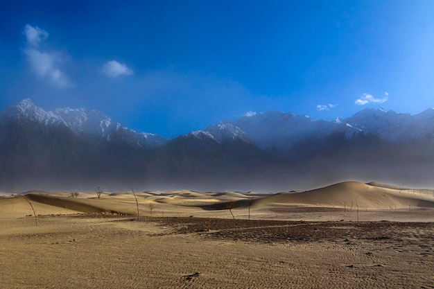 hermoso desierto frío en skardu pakistán montañas nevadas y desierto de dunas en un cuadro