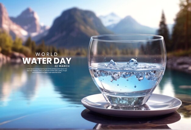 hermoso Día Mundial del Agua y lleno de agua limpia dentro de un vaso con un fondo exterior