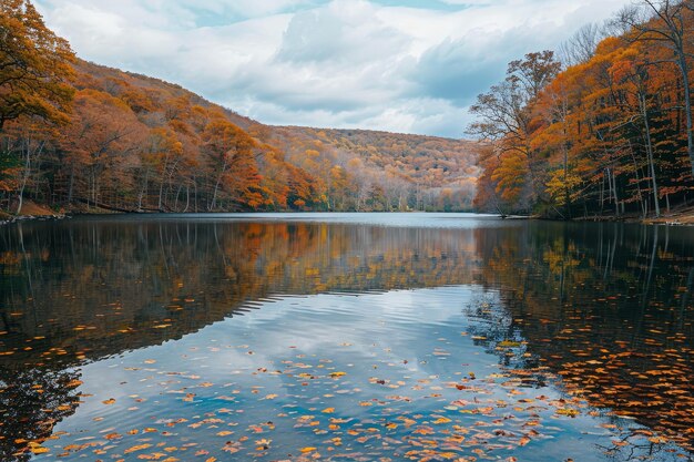 Un hermoso día de otoño con un lago en el fondo