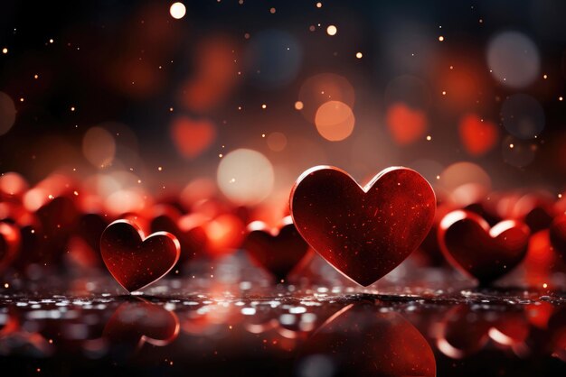 hermoso día de San Valentín rojo con corazones de confeti en fondo bokeh