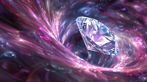 Foto un hermoso diamante flotando en una colorida galaxia