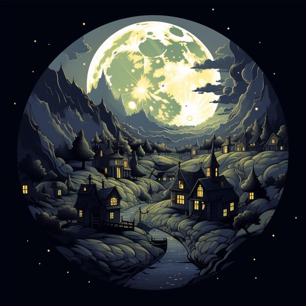 hermoso dibujo animado de luna llena