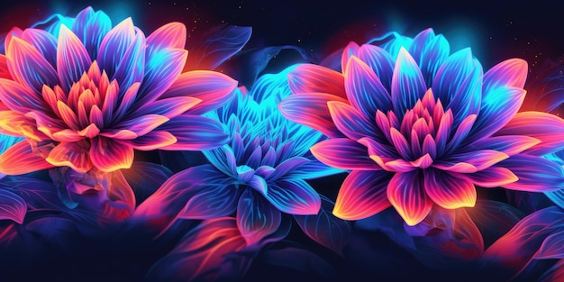 Hermoso dibujo a lápiz de luz de neón abstracto fondo de diseño floral hermosa IA generativa AIG32