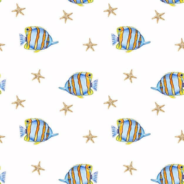 Hermoso dibujo de peces brillantes. Cuadro pintado con acuarelas. De cerca