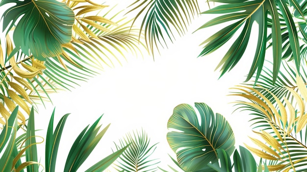 Foto hermoso diseño botánico con jungla tropical selva tropical hojas de palma de dátiles en fondo blanco diseño de plantas exóticas con copyspace para la venta volante estandarte cosmético