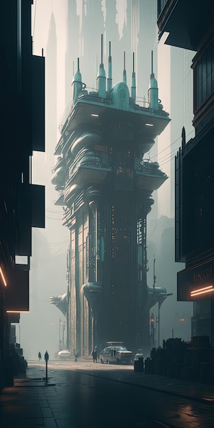 Hermoso diseño de edificios de la ciudad ilustración de diseño de estilo plano de ciudad futurista Ai generativo