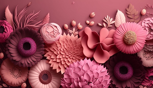 Hermoso diseño floral de color rosa burdeos floral Generado por IA