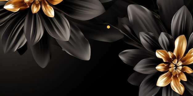 Hermoso diseño floral de lujo abstracto negro y dorado de fondo generativo AI AIG32