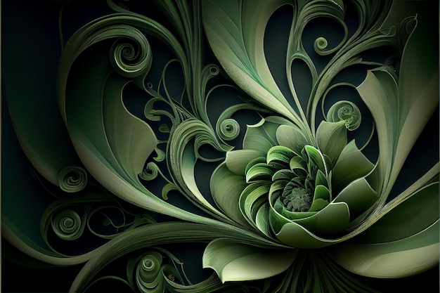 Hermoso diseño floral verde abstracto IA generativa