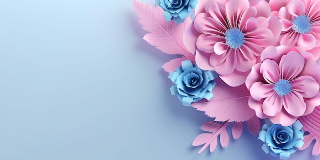 Hermoso diseño de fondo floral azul rosa purle abstracto con espacio de copia ai generativo