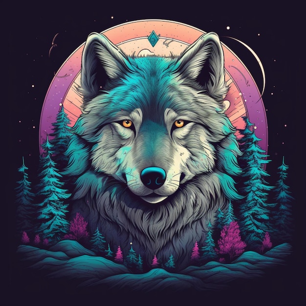 hermoso diseño de ilustración de lobo como retrato