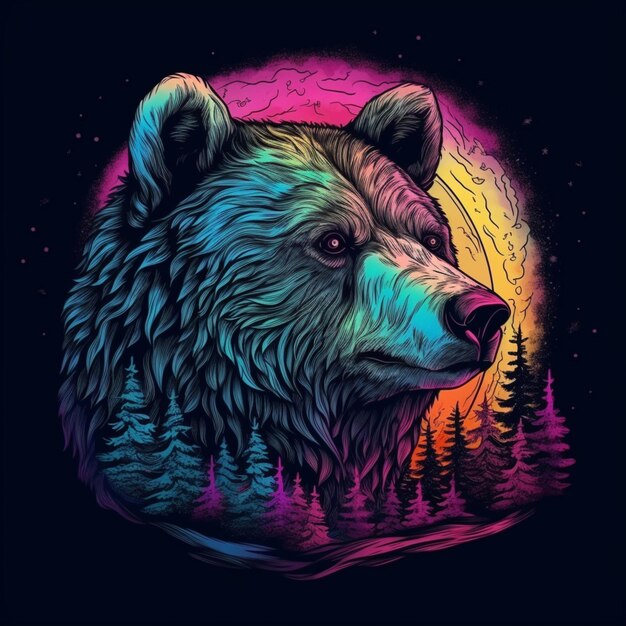 hermoso diseño de ilustración de oso como retrato