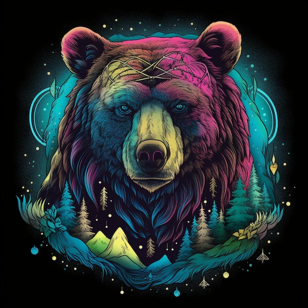 hermoso diseño de ilustración de oso como retrato