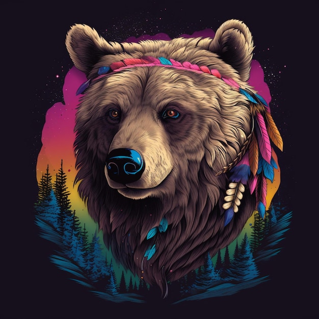 Foto hermoso diseño de ilustración de oso como retrato