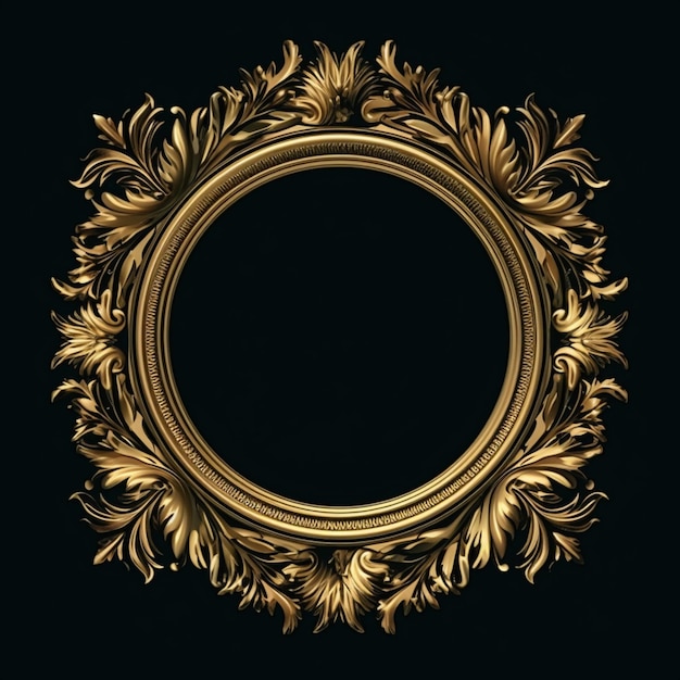 Hermoso diseño de marco de foto de borde de círculo decorativo dorado Arte generado por AI