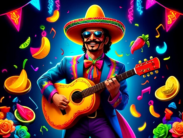 Foto el hermoso diseño de neón colorido cinco de mayo