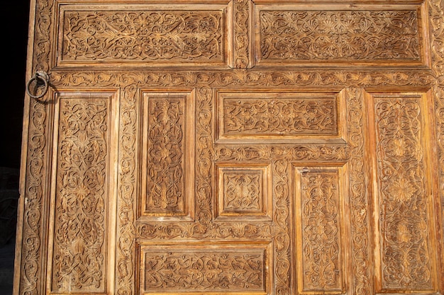 hermoso diseño de puerta de madera de una manera histórica en la entrada de un lugar histórico