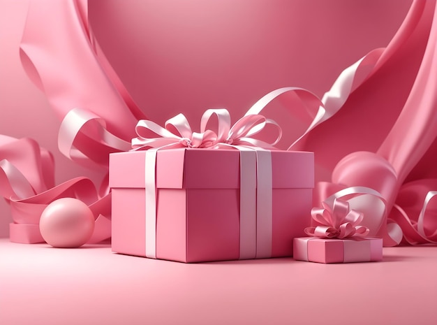 Hermoso diseño único decorativo de caja de regalo rosa con banner de fondo de flores rosas