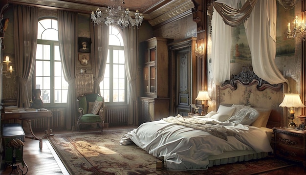 hermoso dormitorio decorado con interior