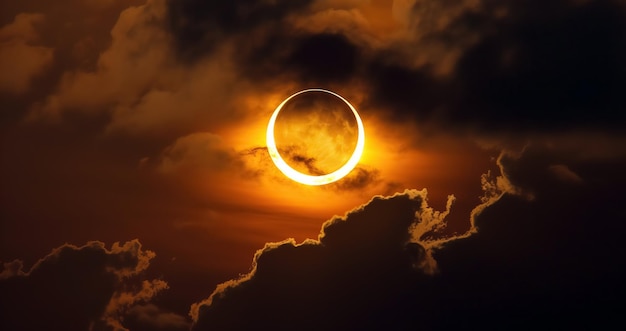 hermoso eclipse solar con un dramático cielo nublado