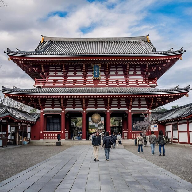 Foto hermoso edificio de arquitectura templo sensoji es el lugar famoso para visitar en el área de asakusa