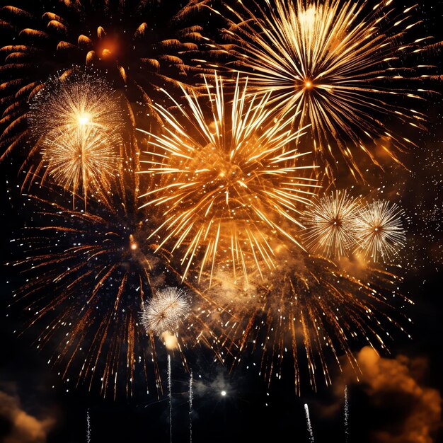 Hermoso espectáculo de fuegos artificiales coloridos en el cielo por la noche para celebrar la fiesta de feliz año nuevo y copiar el espacio