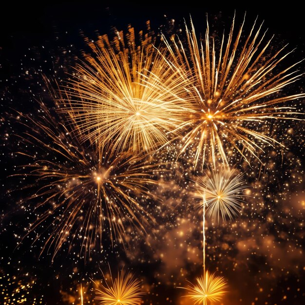Foto hermoso espectáculo de fuegos artificiales coloridos en el cielo por la noche para celebrar la fiesta de feliz año nuevo y copiar el espacio