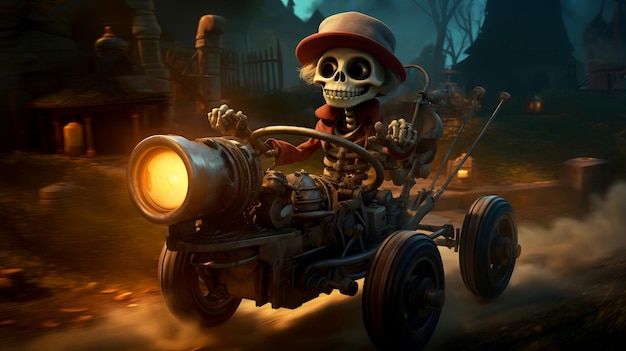 Un hermoso esqueleto aumenta las revoluciones de un motor aventuras esperan