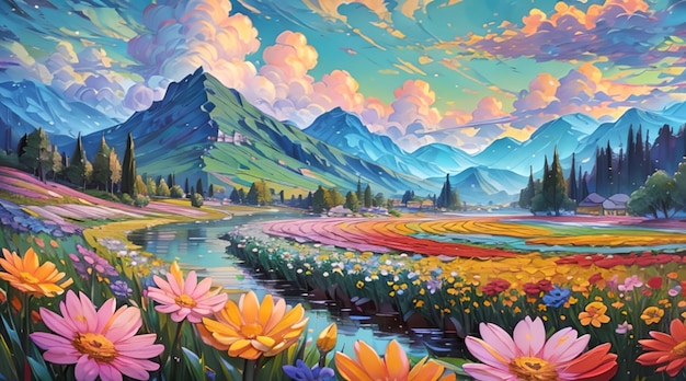 Hermoso estilo de arte de pintura de paisajes naturales.