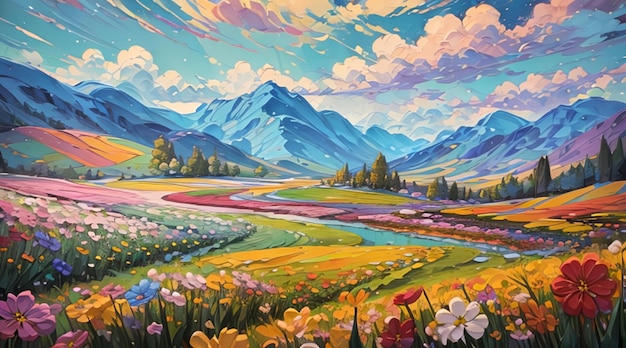 Hermoso estilo de arte de pintura de paisajes naturales.