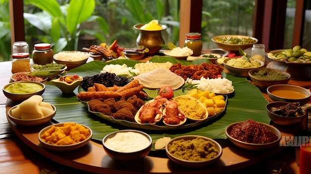 Hermoso festival de kerala onam con comida de kerala ai generativo