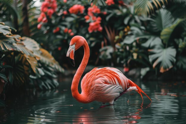 Foto un hermoso flamenco caminando por el agua.