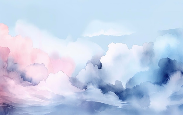 Un hermoso fondo abstracto de acuarela con azul púrpura y rosa en el estilo de cielos azules realistas azul cielo y blanco gris claro y azul cielo generan ai