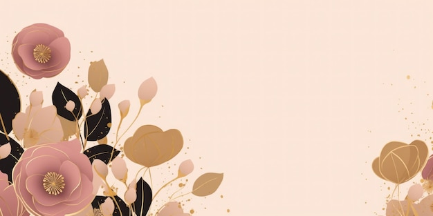 Hermoso fondo abstracto de diseño floral de dibujos animados de doodle simple dorado y rosa hermoso Generative AI AIG32
