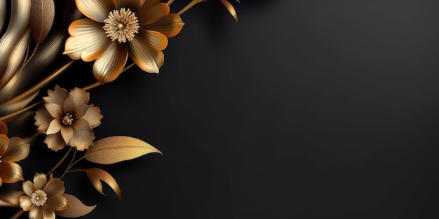 Hermoso fondo abstracto de diseño floral de lujo negro y dorado hermosa IA generativa AIG32